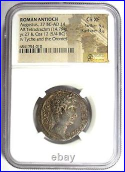 Augustus AR Tetradrachm Antioch Roman Coin 5 BC Certified NGC Choice XF (EF)