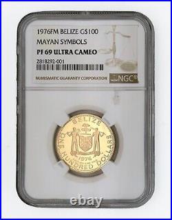 Belize 1976 Mayan Symbols G$100 Gold Coin Certified NGC PF69 Ultra Cameo SKU#C55