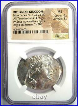 Bithynian Nicomedes IV AR Tetradrachm Zeus Coin 94-74 BC. Certified NGC MS (UNC)