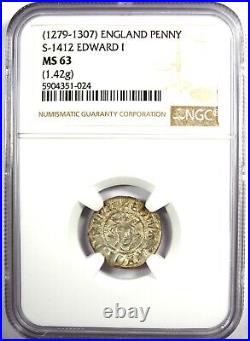 Britain England Edward I Penny Coin 1279-1307 AD Certified NGC MS63 (BU UNC)