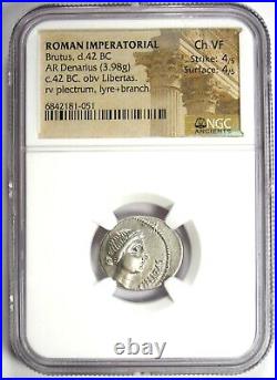 Brutus AR Denarius Silver Libertas Roman Coin 42 BC Certified NGC Choice VF