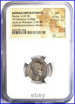 Brutus AR Denarius Silver Roman Libertas Coin 54 BC Certified NGC AU Rare