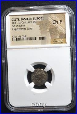 CELTS, EASTERN EUROPE, 2nd-1st CENTURIES BC, AR DRACHM, NGC CERTIFIED -N43