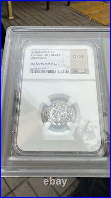 Caracalla, AD 198-217 NGC Certified AR Denarius Ch XF (Choice Extremely Fine)