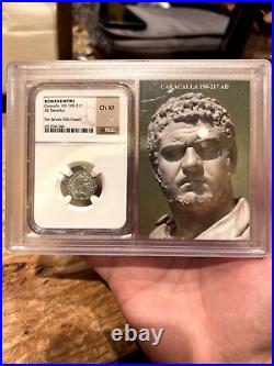 Caracalla, AD 198-217 NGC Certified AR Denarius Ch XF (Choice Extremely Fine)