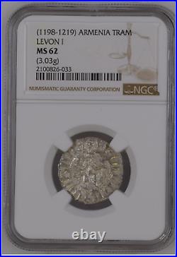 Cilician Armenia, Levon I (1198-1219) MS 62 NGC Certified, AR Tram