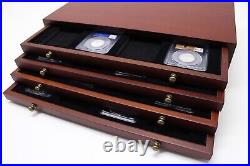 Coin Chest with 4 Drawers Holds 32 NGC Certified Slabbed Coins, Black Interior