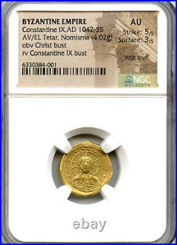 Constantine IX, Gold Nomisma Christ Coin 1042-1055 AD NGC certified AU grade