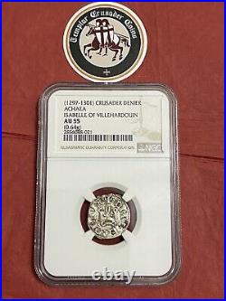 Crusader Princess Ysabella Silver Templar Coin 1297 NGC Certified AU 55