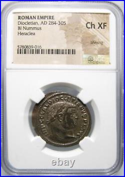 Diocletian (284-305 AD) Silvered Follis, Genius, Certified NGC Ch XF