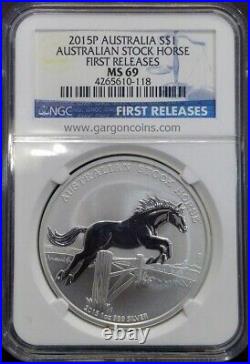 Dollar 2015 Australian Stock Horse. 1 Troy Ounce Quality (MS69) Certified NGC