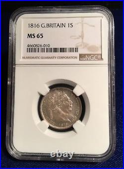 England George III 1816 1 Shilling Silver Coin, Uncirculated Certified Ngc Ms65