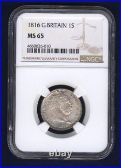 England George III 1816 1 Shilling Silver Coin, Uncirculated Certified Ngc Ms65