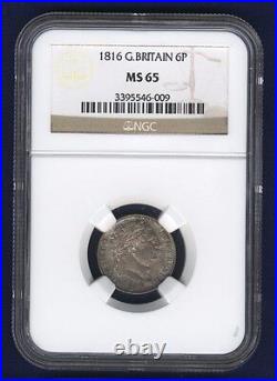 England George III 1816 Sixpence Silver Coin, Uncirculated Certified Ngc Ms65