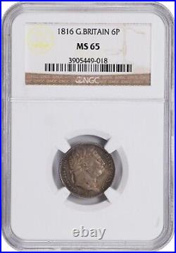 England George III 1816 Sixpence Silver Coin, Uncirculated Ngc Certified Ms65