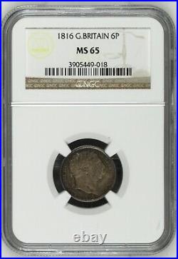 England George III 1816 Sixpence Silver Coin, Uncirculated Ngc Certified Ms65