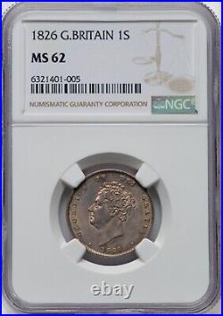 England George IV 1826 1 Shilling Silver Coin Uncirculated, Ngc Certified Ms-62