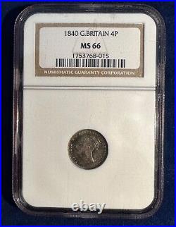 England Victoria 1840 4 Pence/groat Silver Coin Uncirculated, Ngc Certified Ms66