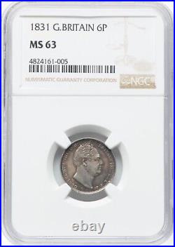 England William IV 1831 Sixpence Silver Coin, Uncirculated Certified Ngc Ms63