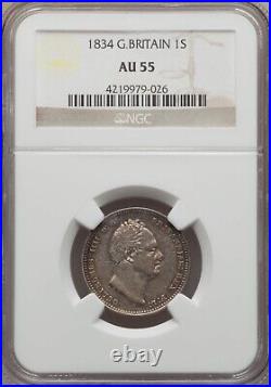 England William IV 1834 1 Shilling Coin, Ngc Certified Almost Uncirculated, Au55