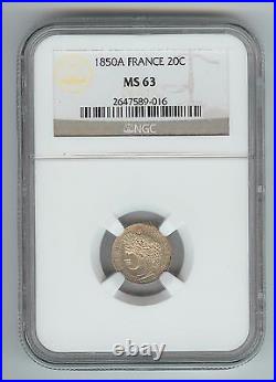 France Ceres 20 Centime 1850A MS63 NGC Certified