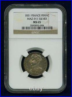 France Henri V Pretender 1831 Silver Franc Coin Mint State, Ngc Certified Ms65