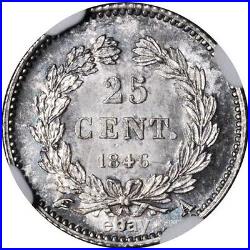France Louis Philippe 1846-a 25 Centimes Coin, Uncirculated Certified Ngc Ms-65