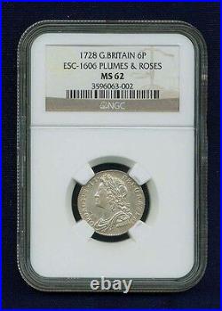 G. B. /england George II 1728 Sixpence Coin, Uncirculated, Certified Ngc Ms62