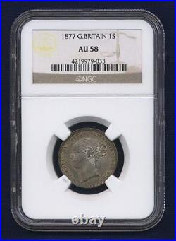 G. B. /england Victoria 1877 Shilling Almost Uncirculated Coin, Ngc Certified Au58