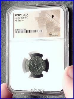 GELA in SICILY Genuine Ancient 420BC Greek Coin BULL WHEEL NGC Certified i72675