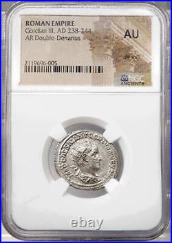 GORDIAN III Rare Antioch mint NGC Certified AU. Victory Roman Double Denarius