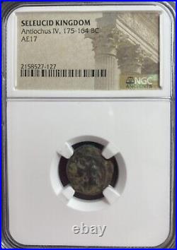 Genuine NGC Certified 175-164 BC Ancient Seleucid Kingdom Coin Antiochus IV AE17