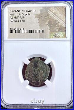 Genuine NGC Certified Ancient Byzantine Empire Coin 565-578 AD Justin Sophia