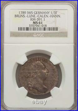 Germany Brunswick. 1789 1/3 Thaler Silver Coin, Uncirculated Certified Ngc Ms61