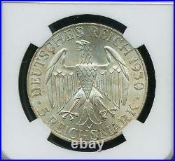 Germany Weimar Rep. 1930-f 5 Reichsmark Graf Zeppelin Coin, Certified Ngc Ms64