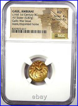 Gold Gaul Ambiani AV Stater Gold Horse Coin 50 BC Certified NGC AU Rare