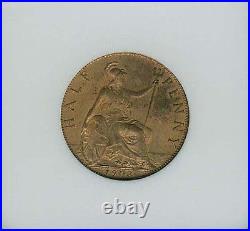 Great Britain Edward VII 1903 Halfpenny, Uncirculated, Certified Ngc Ms64-rb