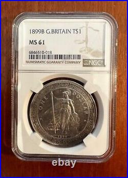 Great Britain / England Victoria 1899-b Trade Dollar Coin, Ngc Certified Ms61