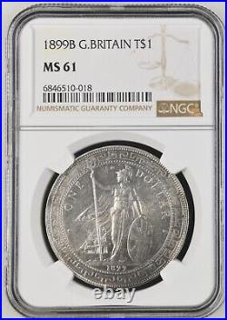 Great Britain / England Victoria 1899-b Trade Dollar Coin, Ngc Certified Ms61