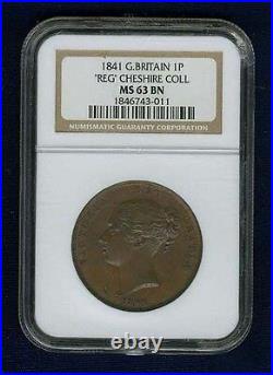 Great Britain Victoria 1841 1 Penny Coin, Uncirculated, Certified Ngc Ms63-bn