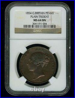 Great Britain Victoria 1854 Penny, Uncirculated, Certified Ngc Ms64-bn