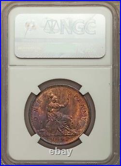 Great Britain Victoria 1862 Penny Coin, Uncirculated, Certified Ngc Ms64-rb