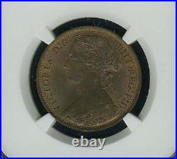 Great Britain Victoria 1874-h Penny Coin, Uncirculated, Certified Ngc Ms63-rb