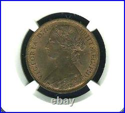 Great Britain Victoria 1874-h Penny Coin, Uncirculated, Certified Ngc Ms63-rb