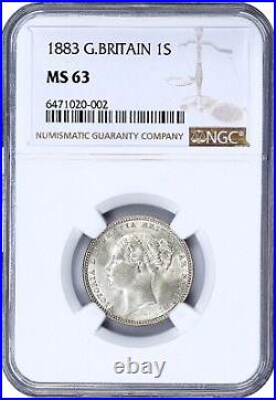 Great Britain Victoria 1883 Shilling Choice Uncirculated Coin Ngc Certified Ms63