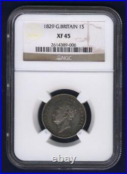 Great Britain-england George IV 1829 1 Shilling Silver Coin Certified Ngc Xf-45