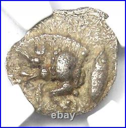 Greek Mysia Cyzicus AR Hemiobol Lion Boar Coin 400 BC. Certified NGC XF (EF)