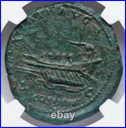 Hadrian 117-138 AD GALLEY TRIREME SHIP BOAT, Roman Empire AE As Coin NGC, Ch VF