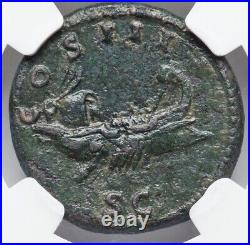 Hadrian 117-138 AD GALLEY TRIREME SHIP BOAT, Roman Empire AE As Coin NGC, Ch VF