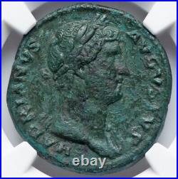 Hadrian 117-138 AD GALLEY TRIREME SHIP BOAT, Roman Empire AE As Coin NGC, Ch VF